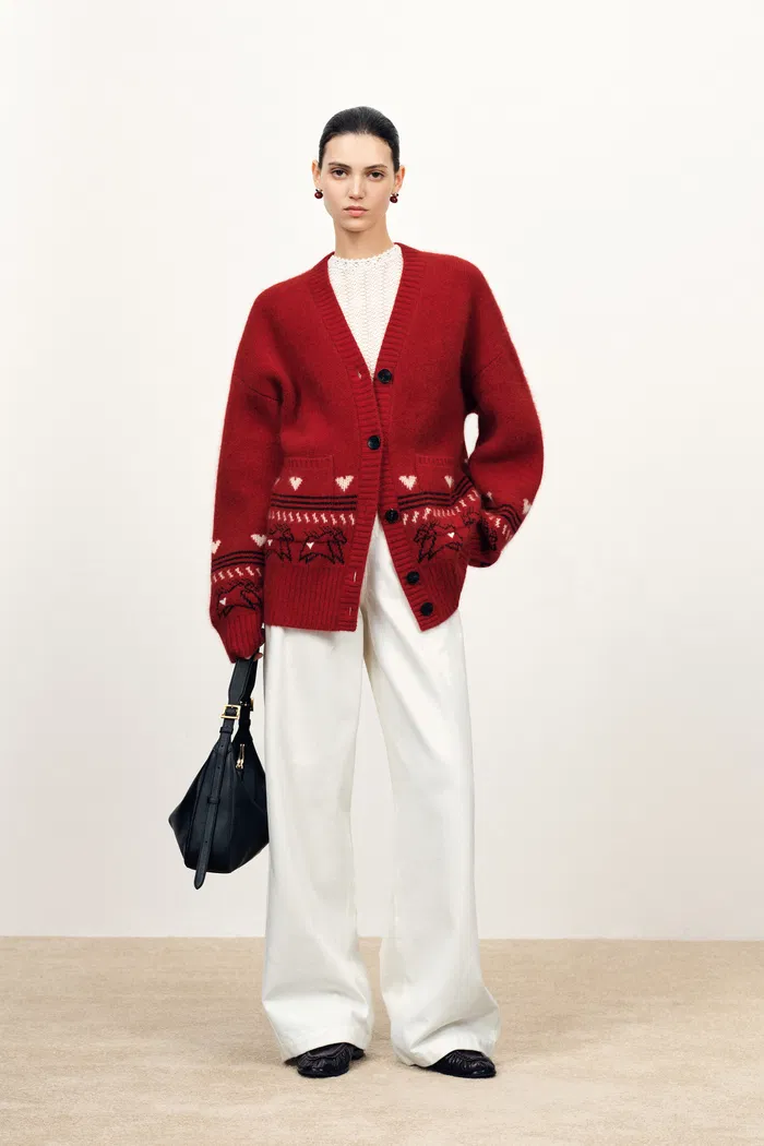 Sara Fair Isle Pony Cardigan in Angora Raccoon Knit Blend - Image 4