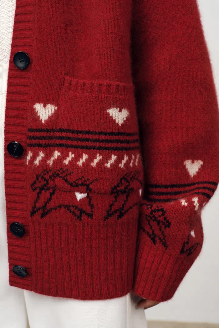 Sara Fair Isle Pony Cardigan in Angora Raccoon Knit Blend - Image 7
