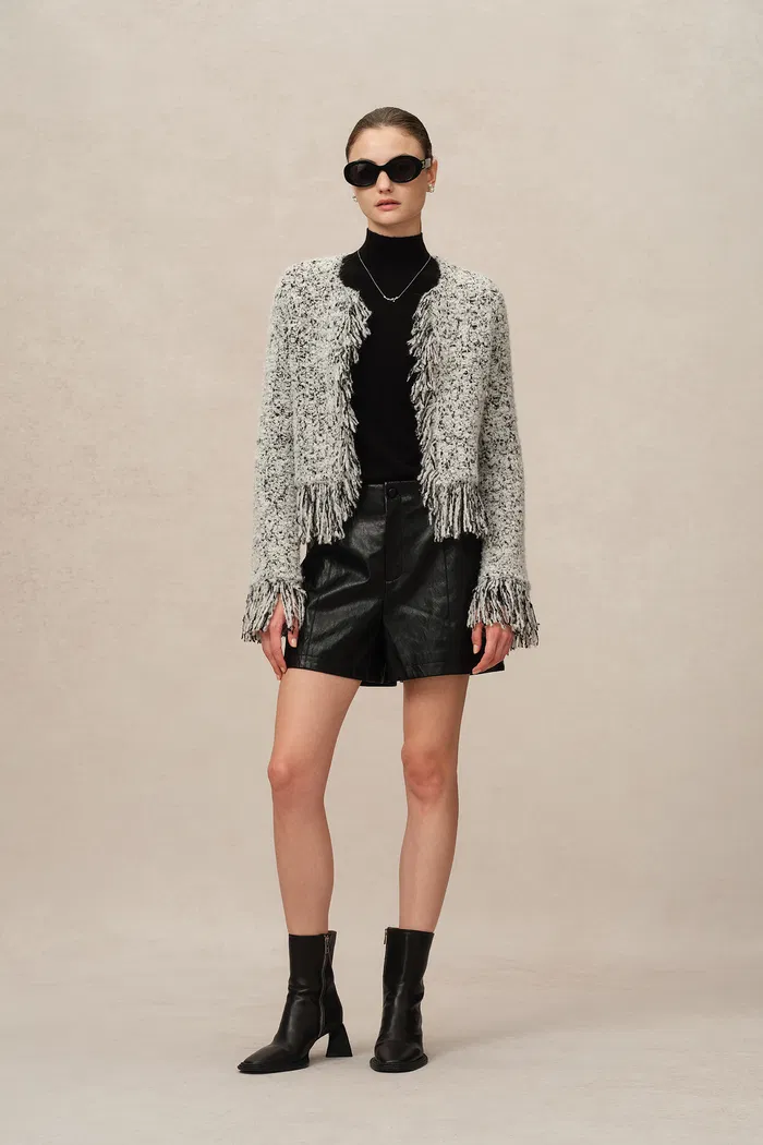 Sara Fringe Knit Jacket in Multi-Yarn Blend - Image 3