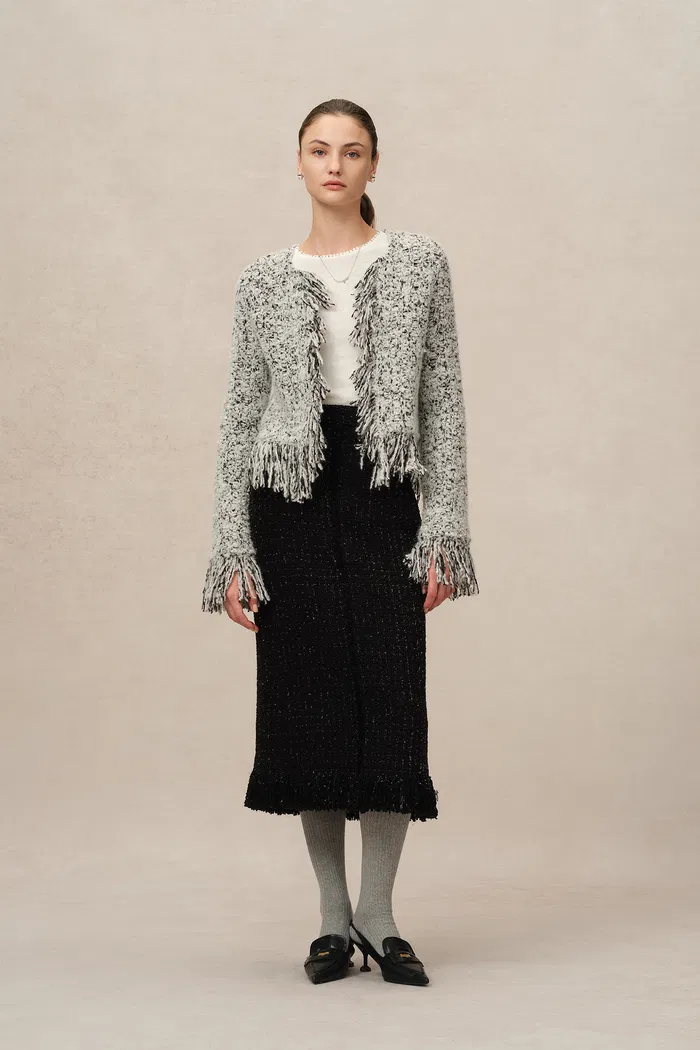 Sara Fringe Knit Jacket in Multi-Yarn Blend - Image 7