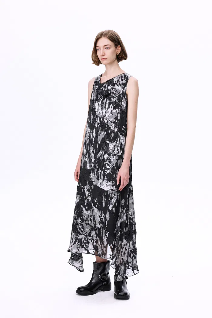 Sato Printed Cowl Neck Dress in Devoré Silk - Image 3