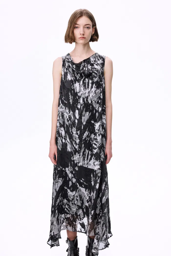 Sato Printed Cowl Neck Dress in Devoré Silk - Image 4