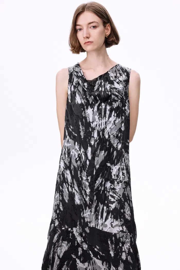 Sato Printed Cowl Neck Dress in Devoré Silk - Image 5