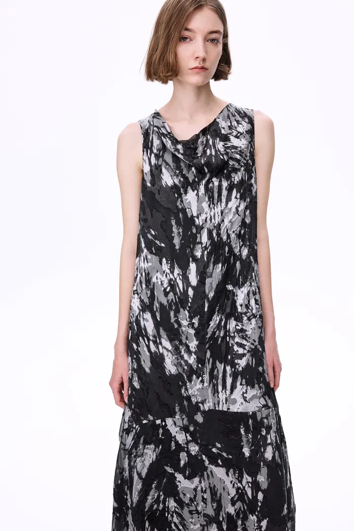 Sato Printed Cowl Neck Dress in Devoré Silk - Image 6