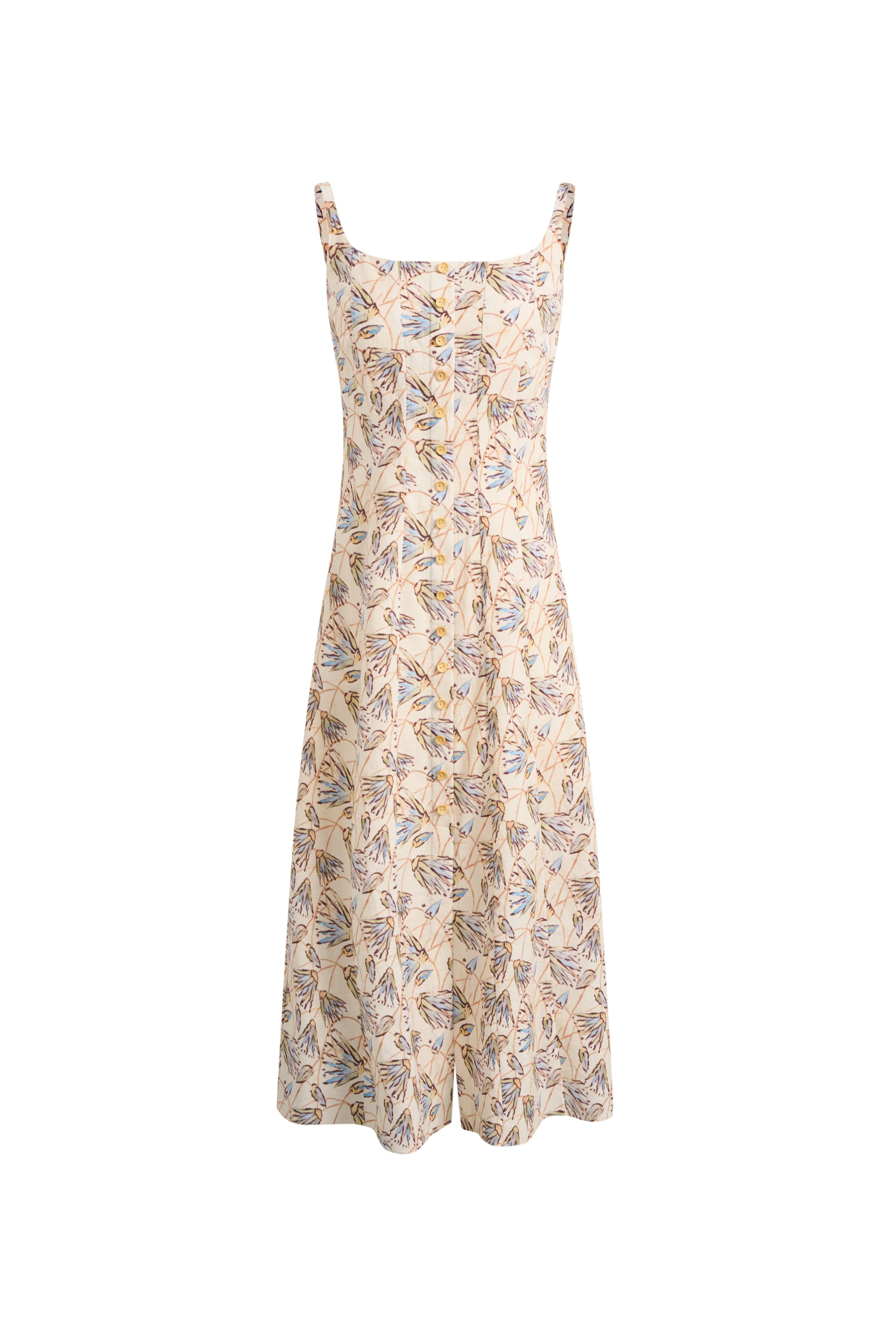Scarlett Handpainted Waterlily Square Neck Fitted Sleeveless Dress in Cotton - Image 6