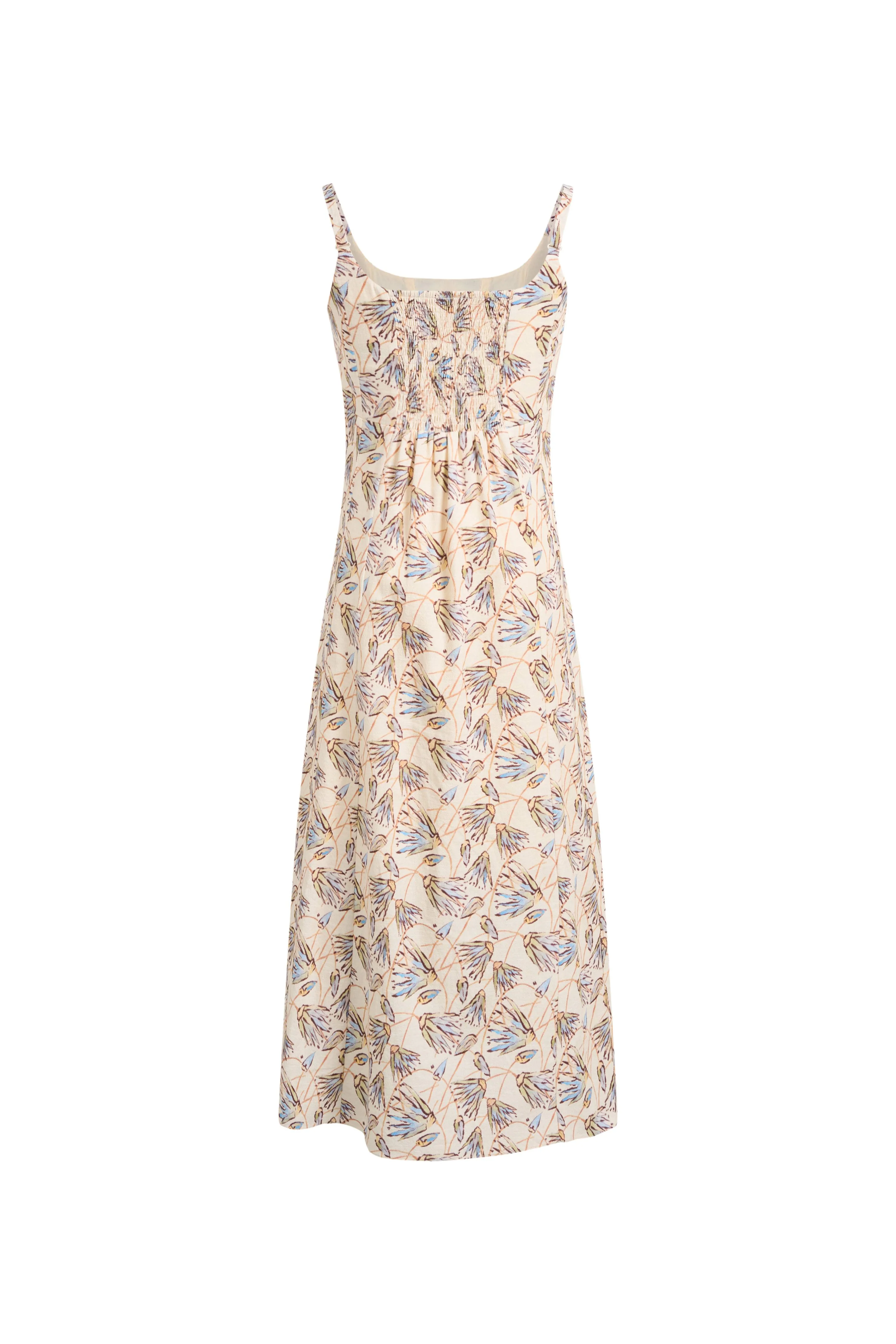 Scarlett Handpainted Waterlily Square Neck Fitted Sleeveless Dress in Cotton - Image 7