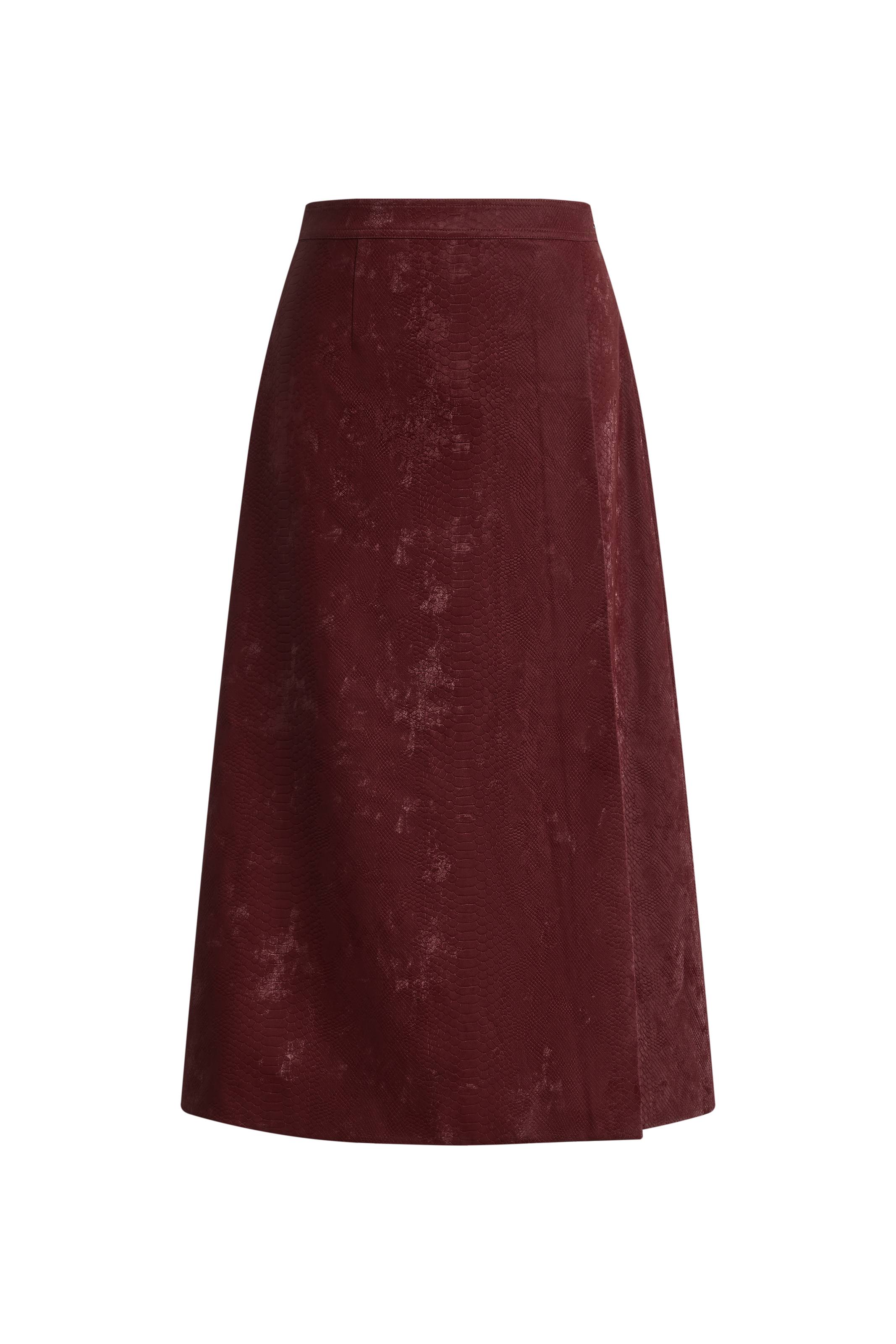 Scirocco Burgundy Midi Skirt in Faux Snake Skin Leather - Image 6