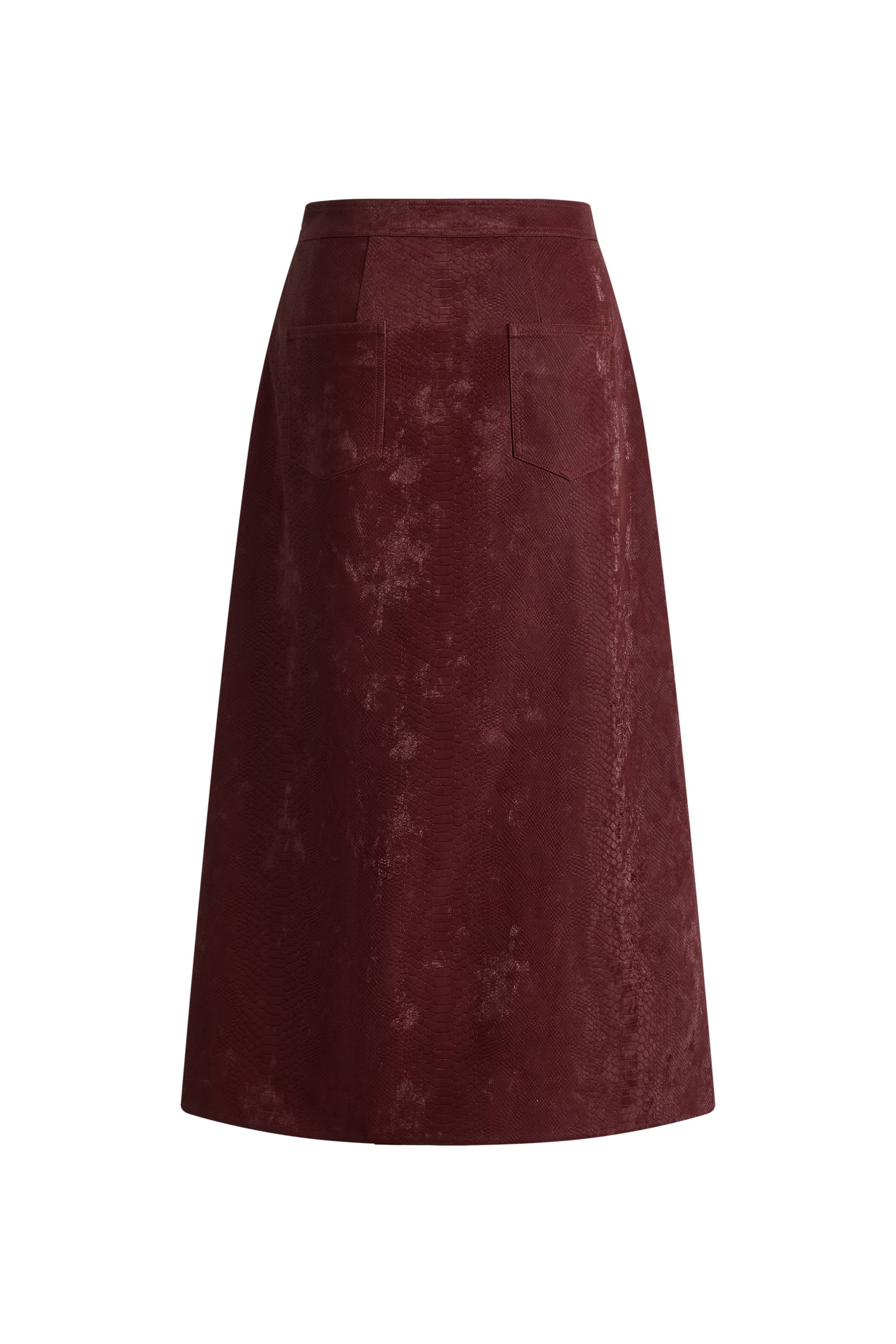 Scirocco Burgundy Midi Skirt in Faux Snake Skin Leather - Image 7