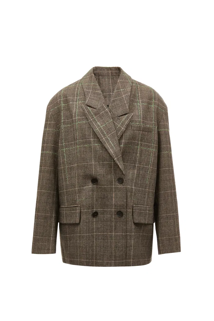 Seera Detachable Collar Plaid Blazer in Wool Blend - Image 10