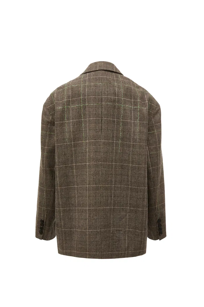 Seera Detachable Collar Plaid Blazer in Wool Blend - Image 11