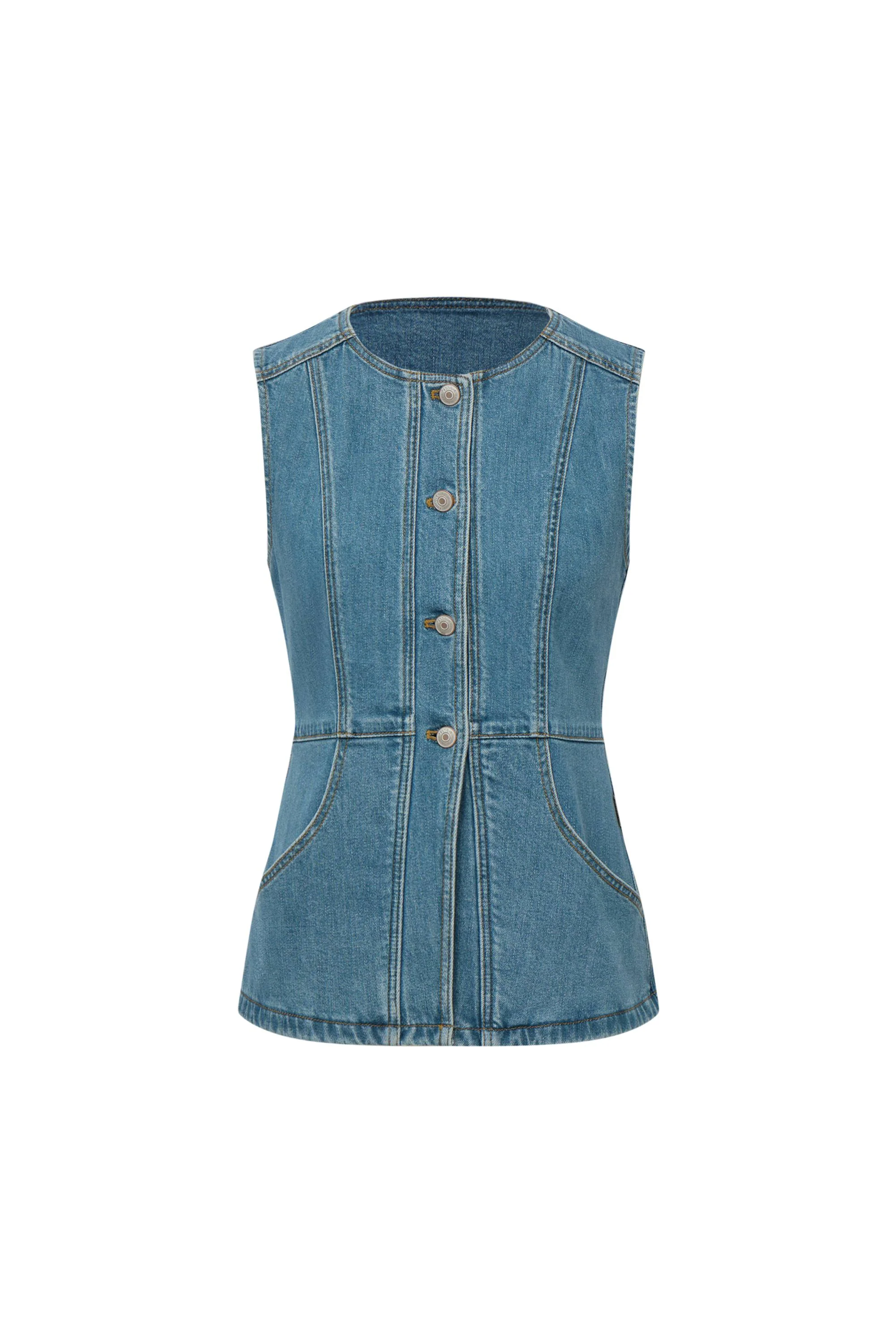 Selena Sleeveless Vest Top in Technical Lyocell Denim - Image 10