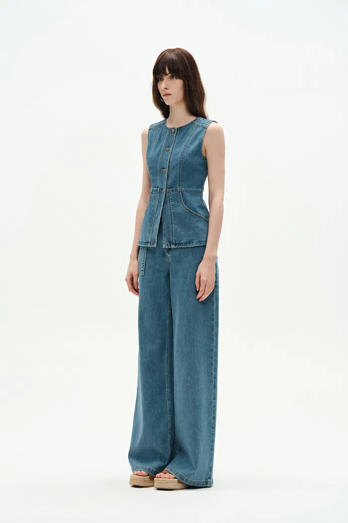 Selena Sleeveless Vest Top in Technical Lyocell Denim - Image 4