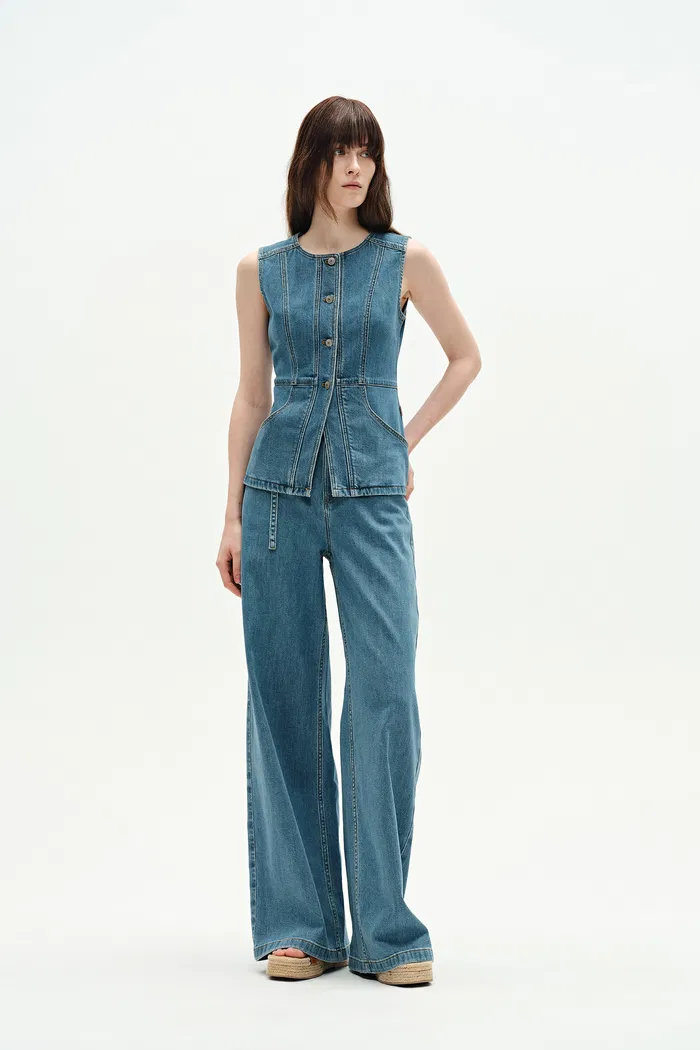 Selena Sleeveless Vest Top in Technical Lyocell Denim - Image 5
