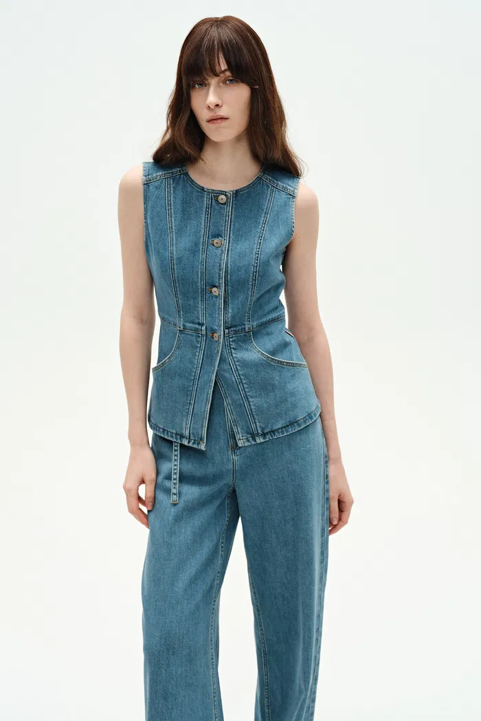 Selena Sleeveless Vest Top in Technical Lyocell Denim - Image 7