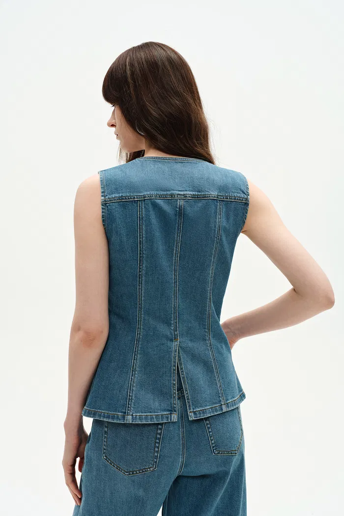 Selena Sleeveless Vest Top in Technical Lyocell Denim - Image 8