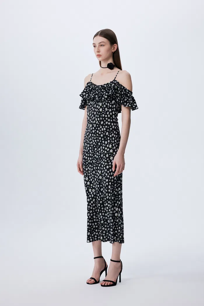 Shalom Daisy Print Dress in Double Crepe Silk - Image 3