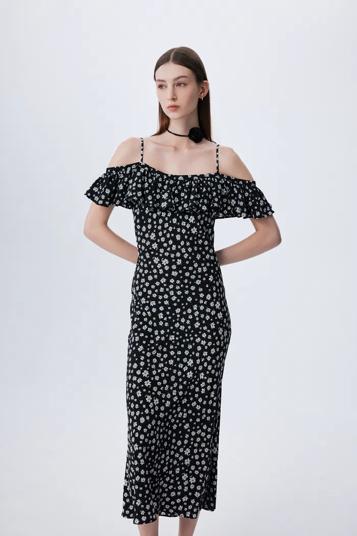 Shalom Daisy Print Dress in Double Crepe Silk - Image 4