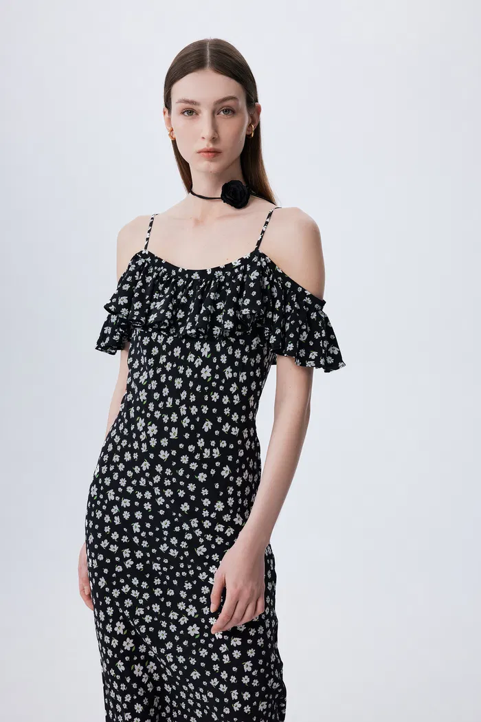 Shalom Daisy Print Dress in Double Crepe Silk - Image 5