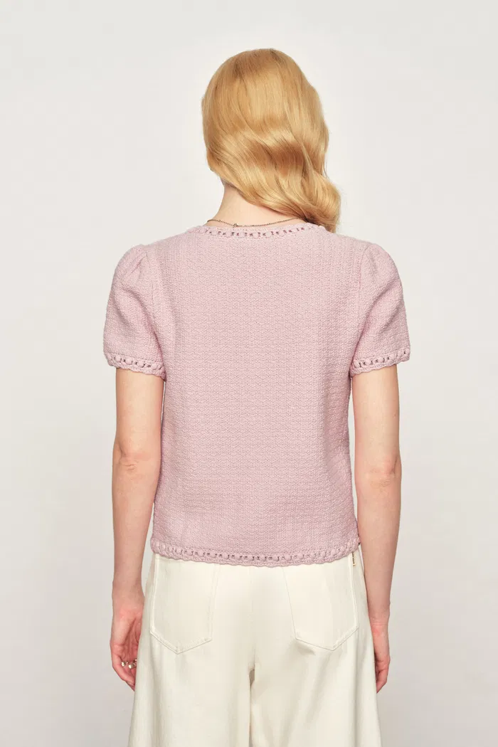 Shay Short Sleeve Cardigan in Mulberry Silk - Image 3