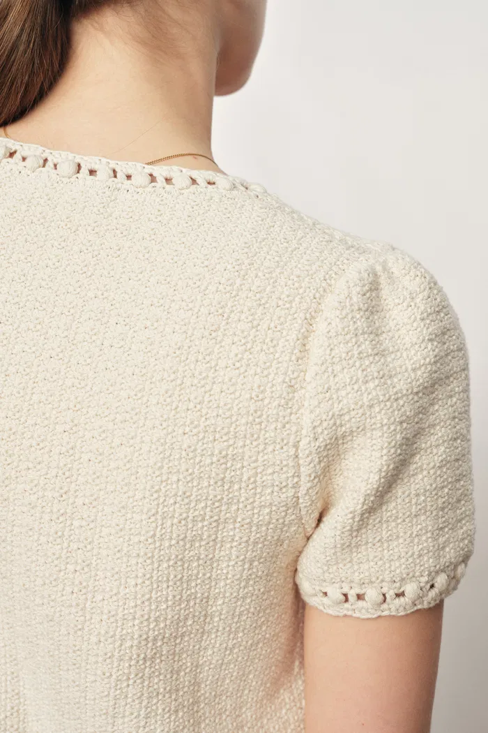 Shay Short Sleeve Crop Cardigan in Textured Cotton Knit - Image 5