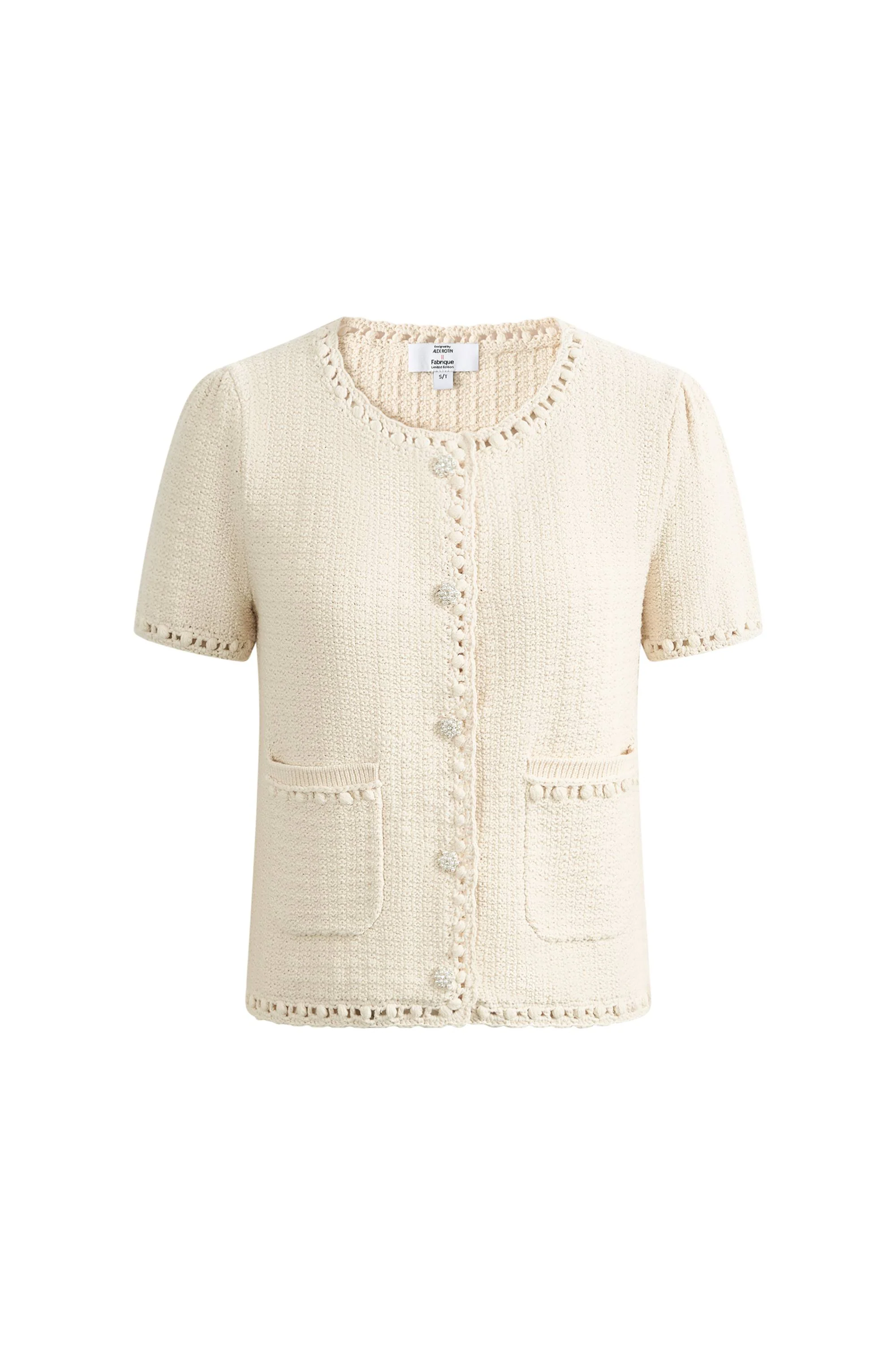 Shay Short Sleeve Crop Cardigan in Textured Cotton Knit - Image 6