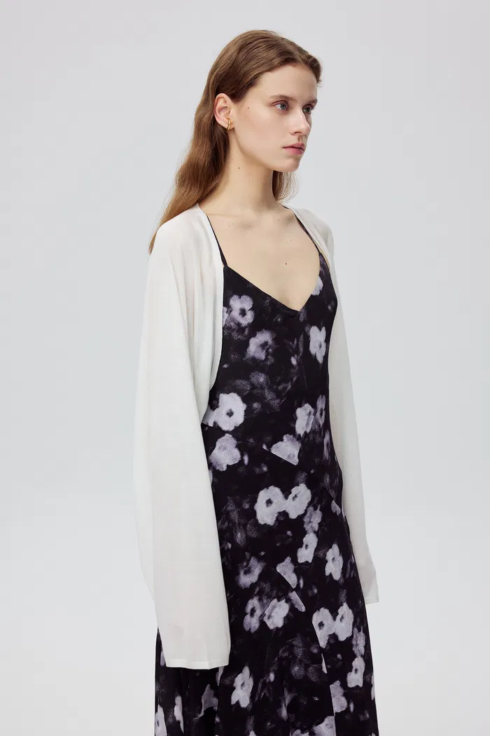 Shrug Semi Sheer Cardigan in Tencel Silk Knit - Image 6