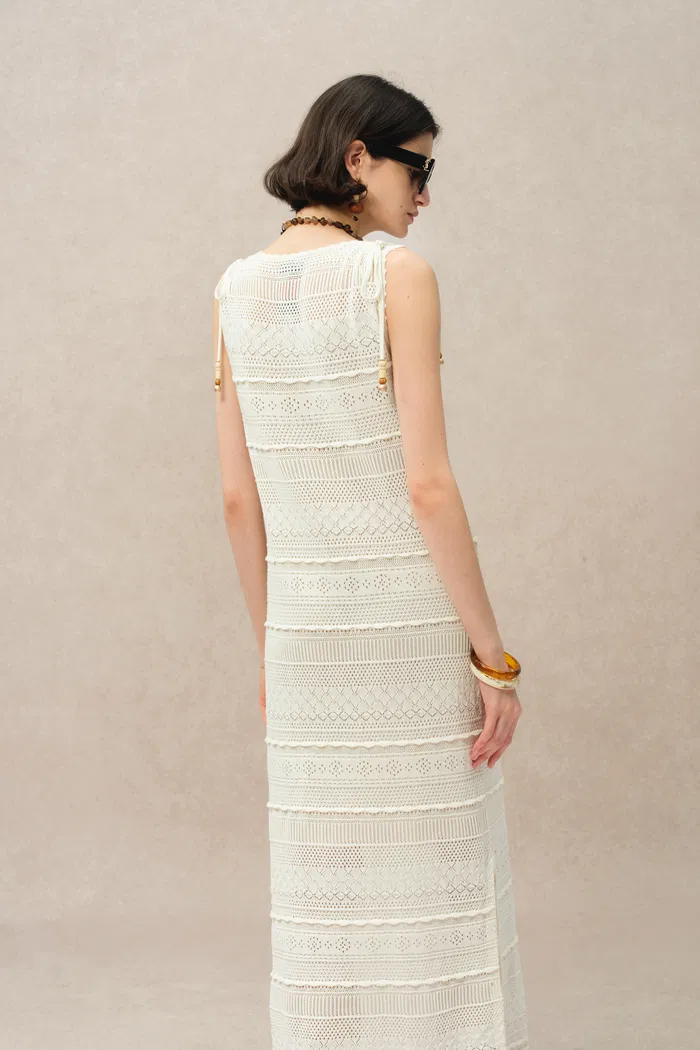Sibilla Multi Stitchwork Maxi Crochet Dress in Cotton Knit - Image 6