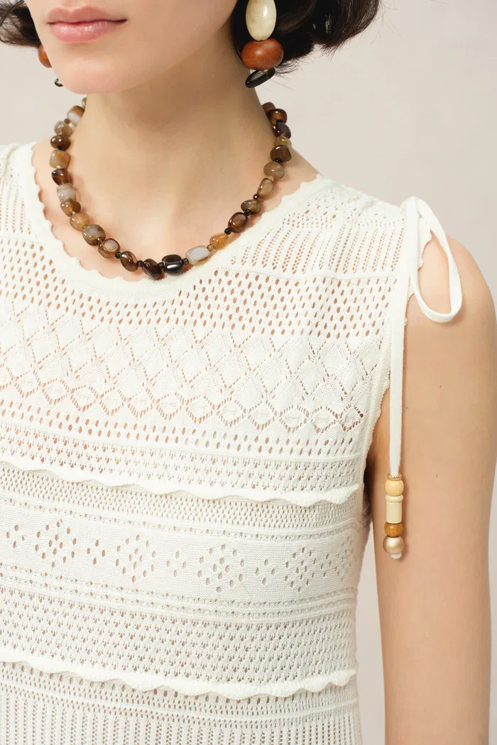 Sibilla Multi Stitchwork Maxi Crochet Dress in Cotton Knit - Image 7