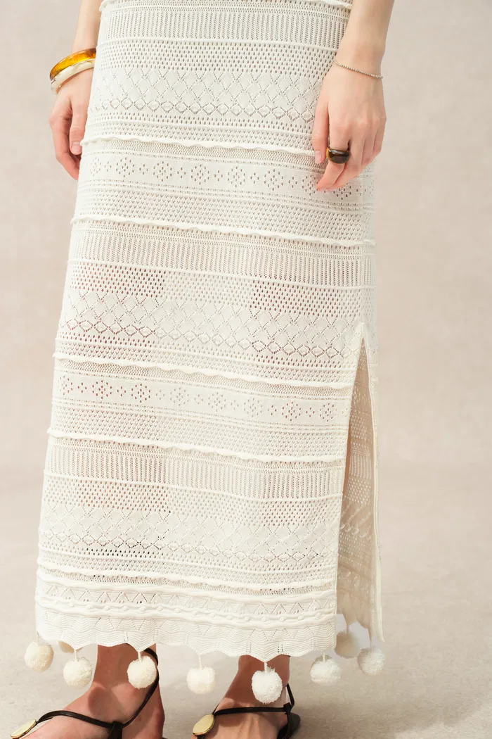Sibilla Multi Stitchwork Maxi Crochet Dress in Cotton Knit - Image 8