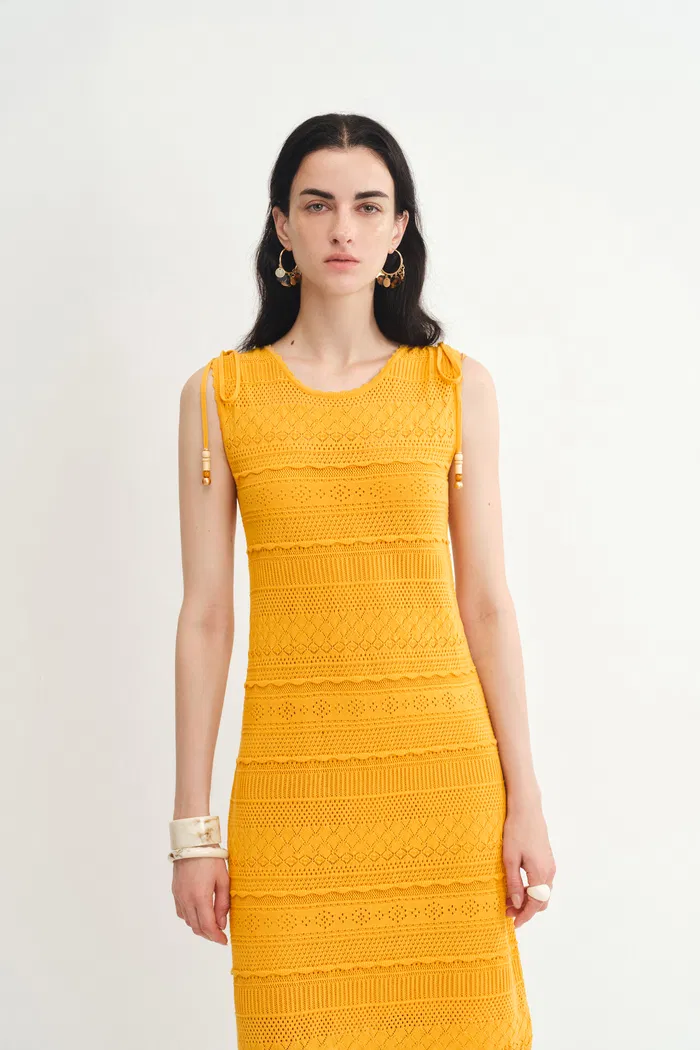 Sibilla Ten Crochet Pattern Openwork Dress in Crisp Cotton Knit - Image 5
