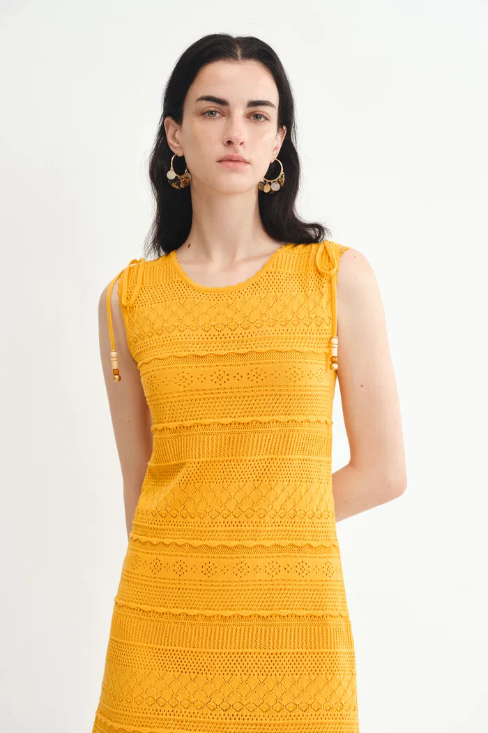 Sibilla Ten Crochet Pattern Openwork Dress in Crisp Cotton Knit - Image 6