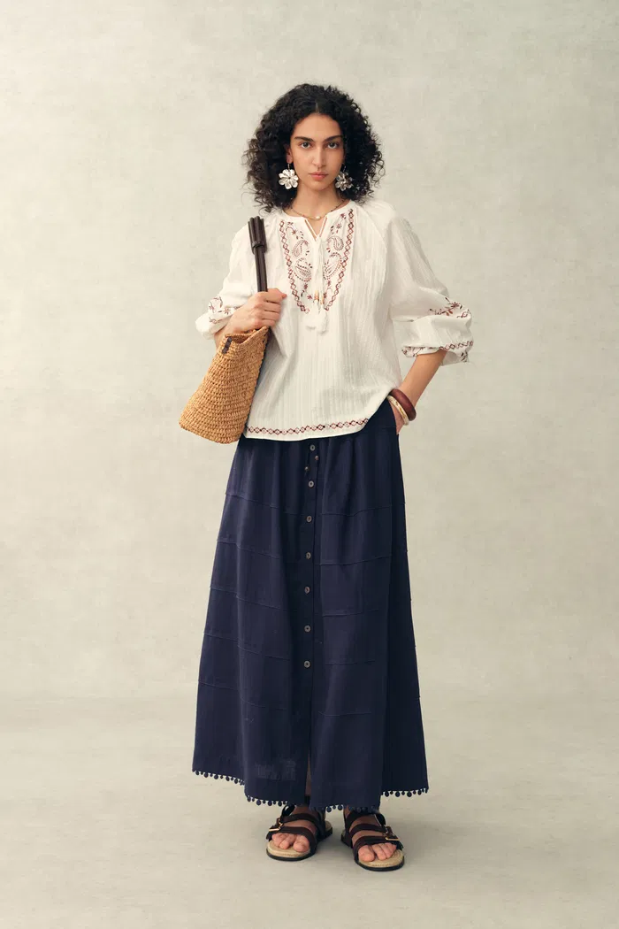 Siena Smocked Tie Front Bandeau Top and Maxi Skirt Set in Linen Blend - Image 4