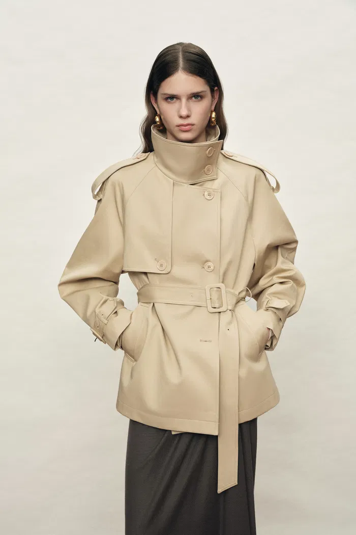 Sienna Convertible Belted Cropped Trench Coat In Lightweight Cotton - Image 2
