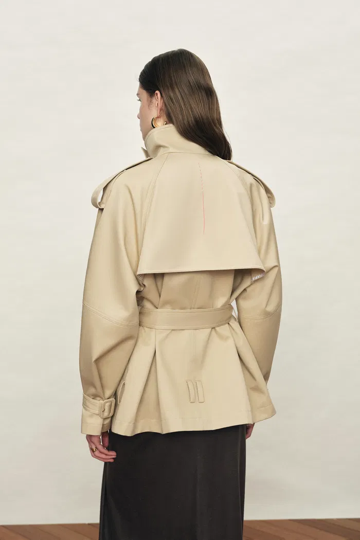 Sienna Convertible Belted Cropped Trench Coat In Lightweight Cotton - Image 4