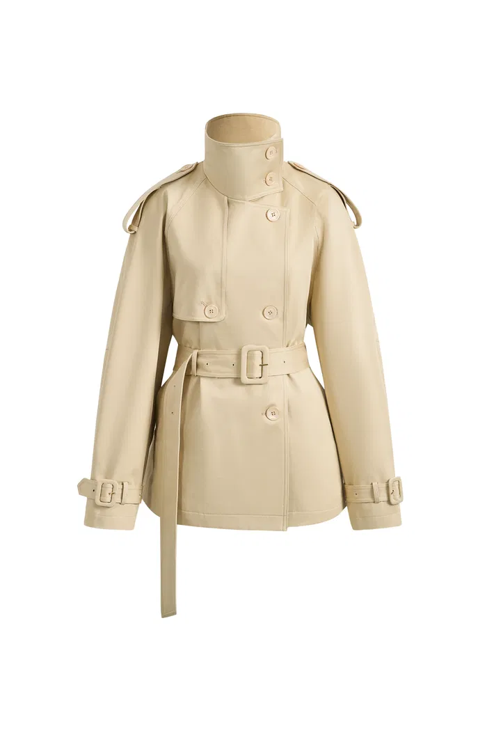Sienna Convertible Belted Cropped Trench Coat In Lightweight Cotton - Image 7