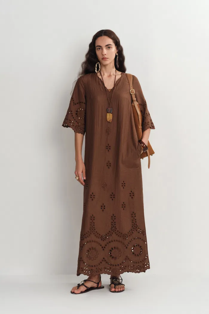Sienna Embroidered Robe Dress in Linen Blend