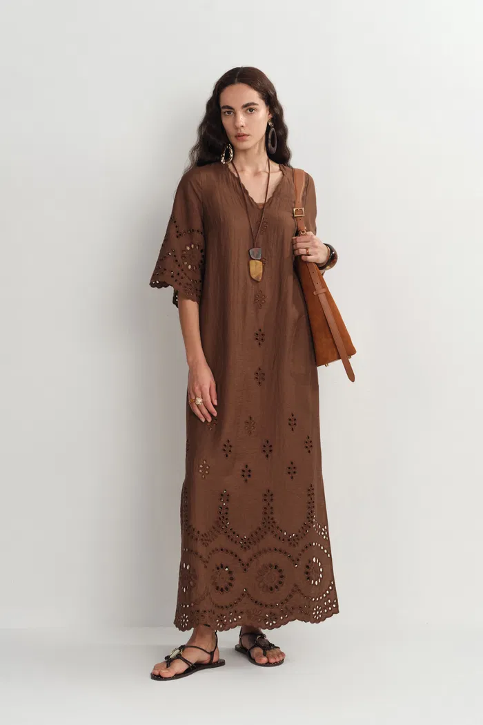 Sienna Embroidered Robe Dress in Linen Blend - Image 3