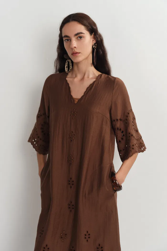 Sienna Embroidered Robe Dress in Linen Blend - Image 6