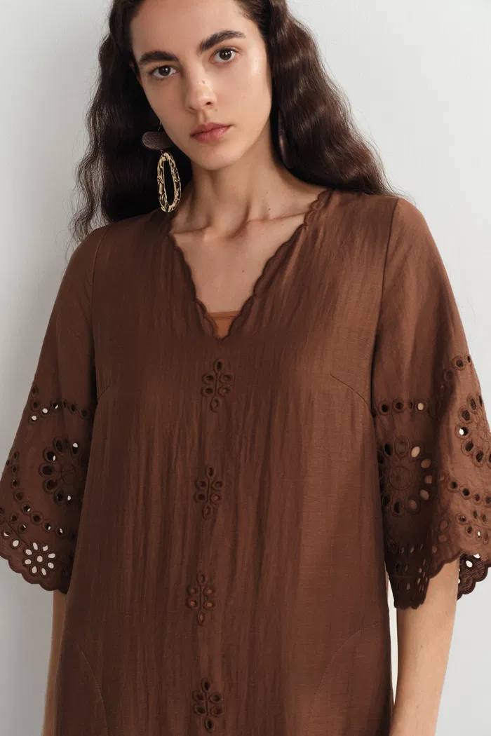 Sienna Embroidered Robe Dress in Linen Blend - Image 8
