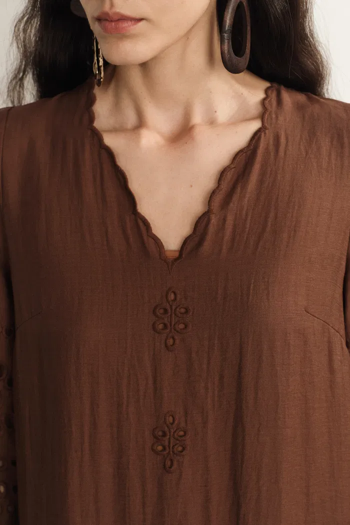 Sienna Embroidered Robe Dress in Linen Blend - Image 9