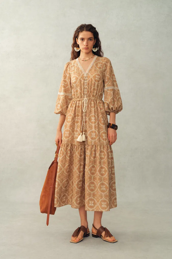 Sierra V Neck Lantern Sleeve Maxi Dress in Burnout Floral Fabric - Image 3