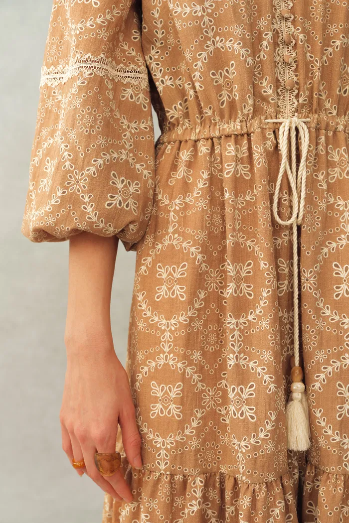 Sierra V Neck Lantern Sleeve Maxi Dress in Burnout Floral Fabric - Image 5