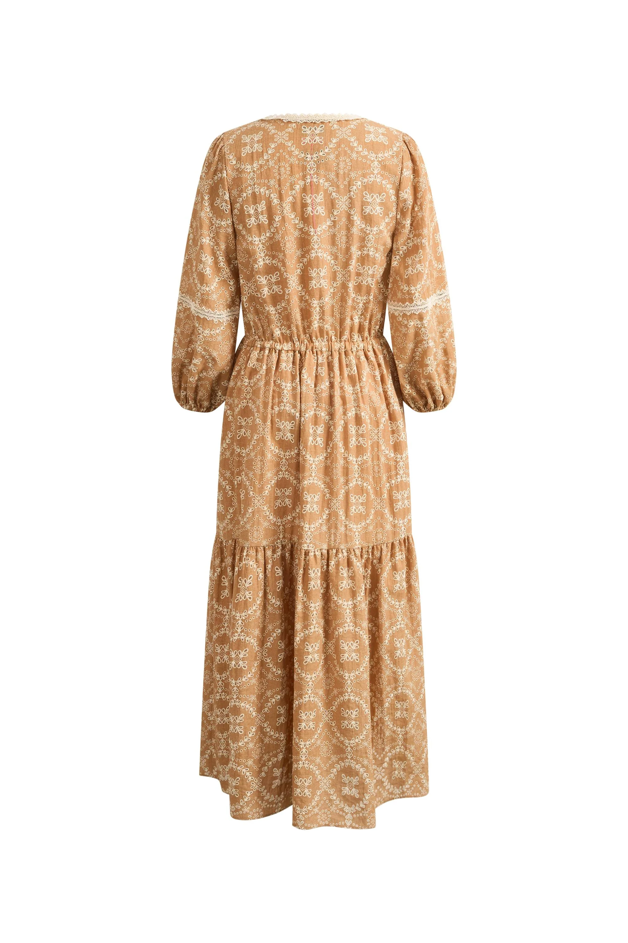 Sierra V Neck Lantern Sleeve Maxi Dress in Burnout Floral Fabric - Image 7
