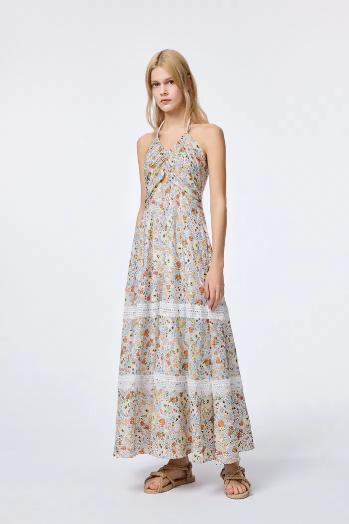 Sijia Flora Lace Dress in Tencel Linen - Image 3