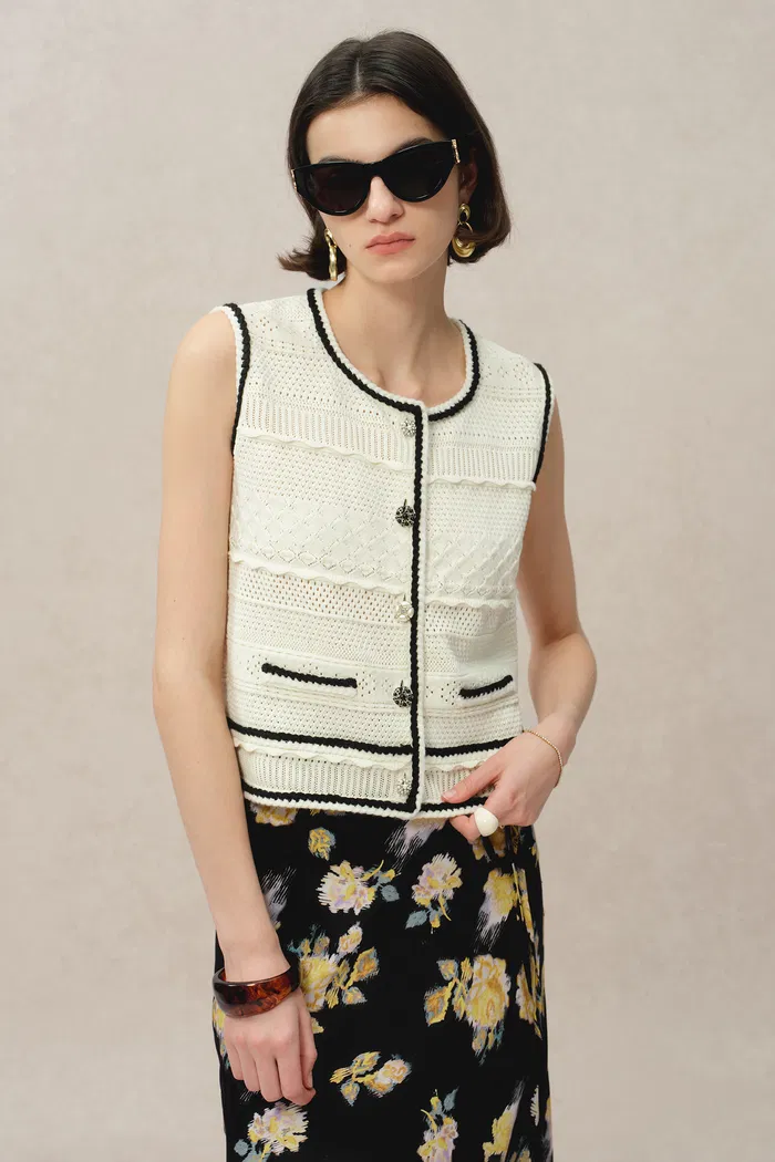 Silvy Sleeveless Vest Top in Cotton Blend Knit - Image 2
