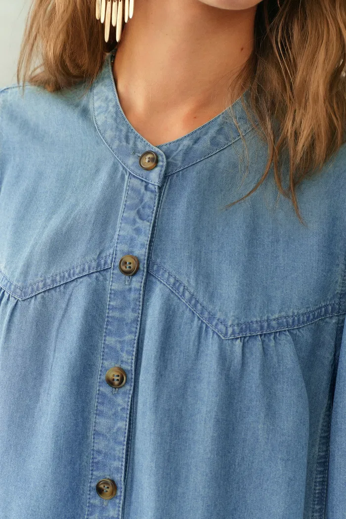 Simone Smocked Tencel Denim Shirt in Tencel Denim - Image 6