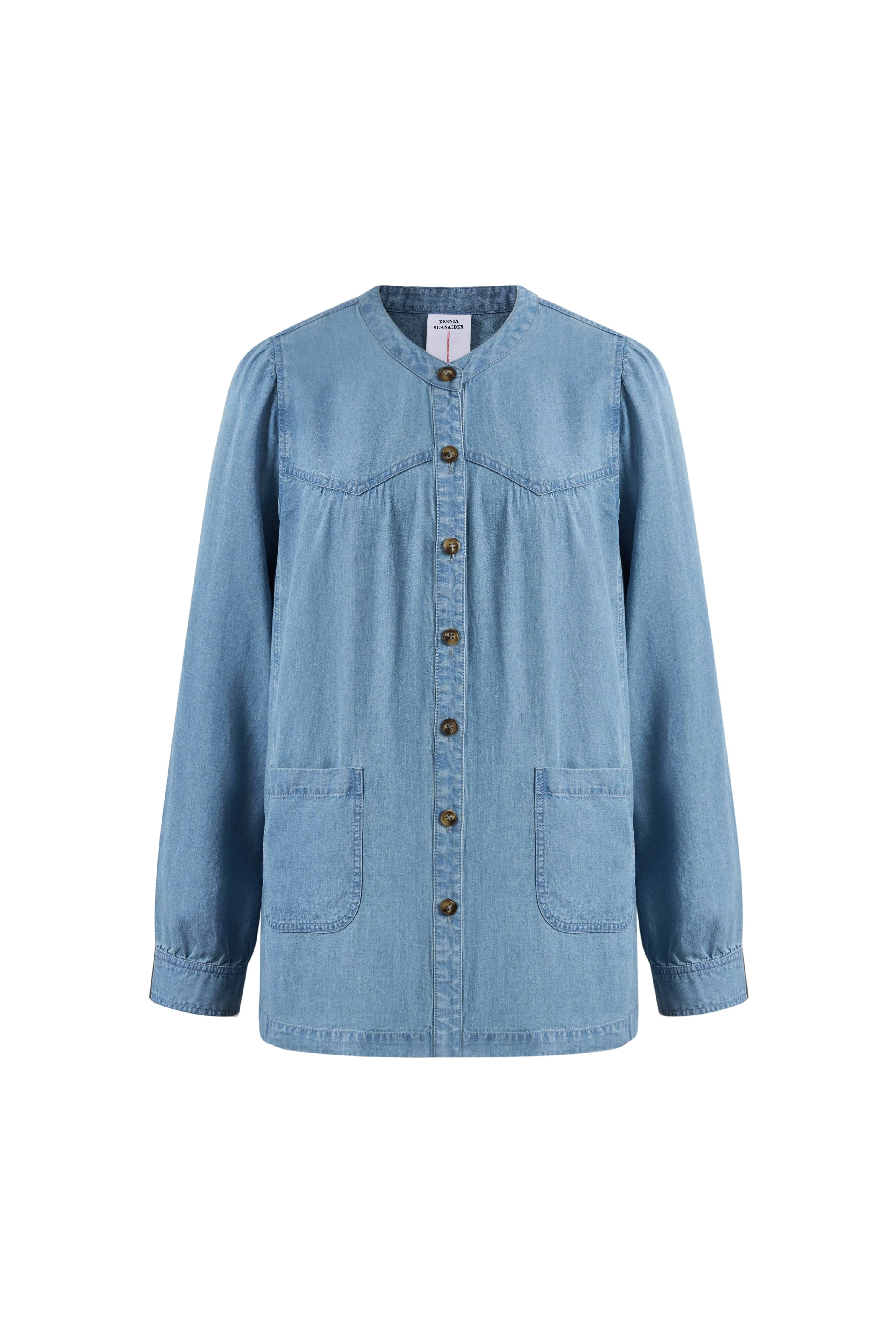 Simone Smocked Tencel Denim Shirt in Tencel Denim - Image 7