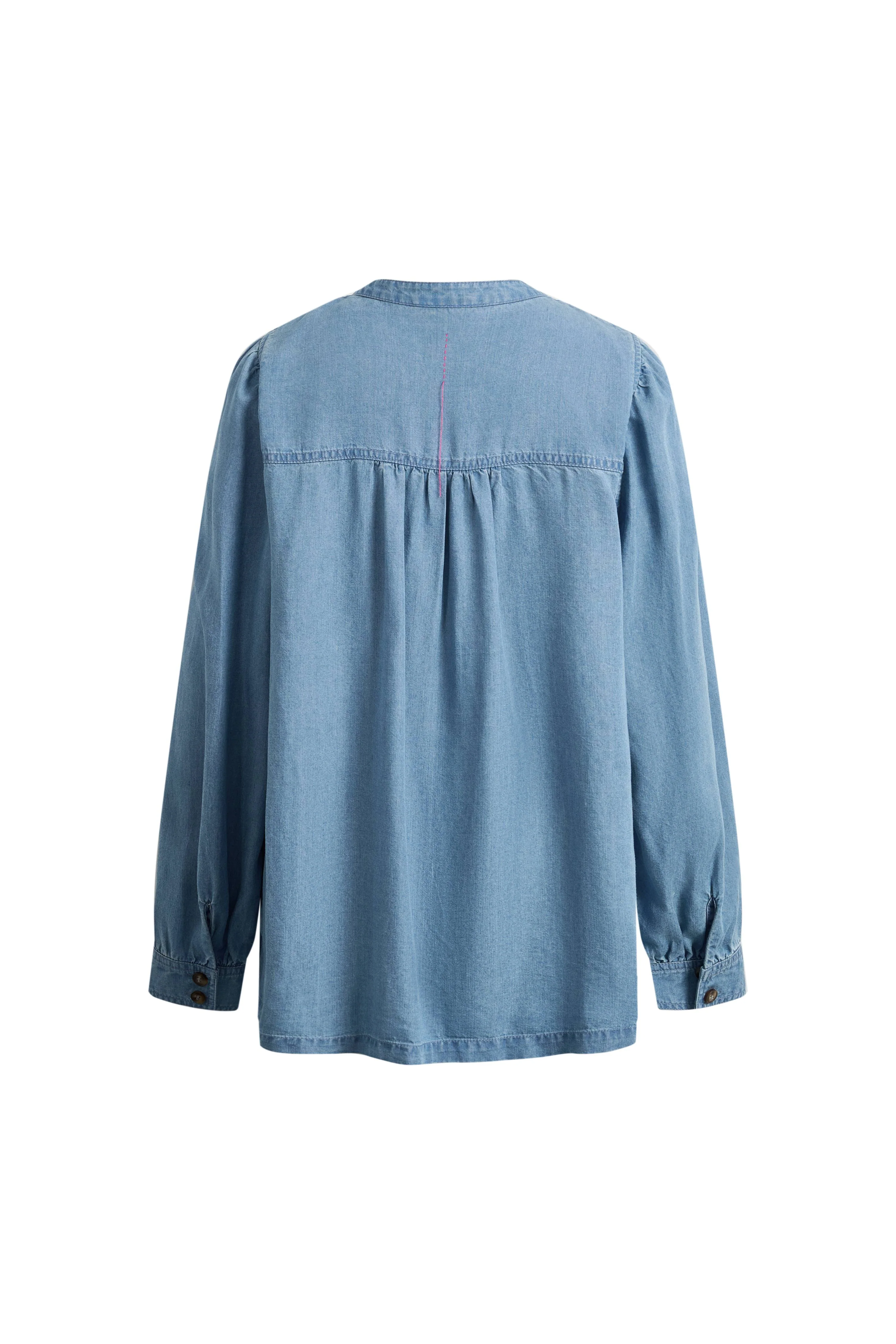 Simone Smocked Tencel Denim Shirt in Tencel Denim - Image 8