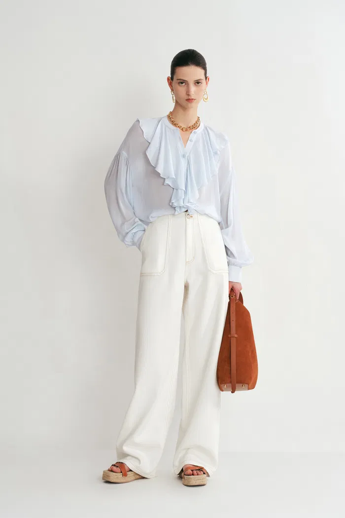 Sini Ruffle Shirt in Silk Canton Crepe - Image 3