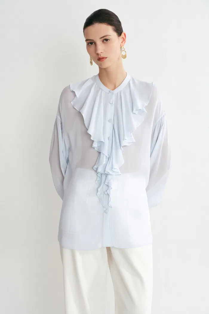 Sini Ruffle Shirt in Silk Canton Crepe - Image 4